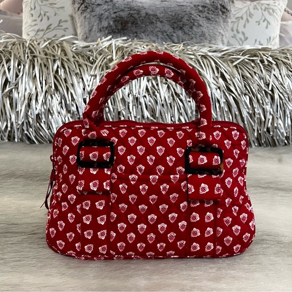 Vintage VERA BRADLEY Nantucket Red 2005 Chelsea Bag Small White Y2K 2 Handles - Picture 1 of 12